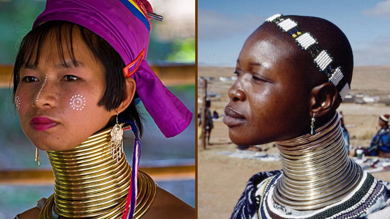 Elongation of the neck in women of the African tribe